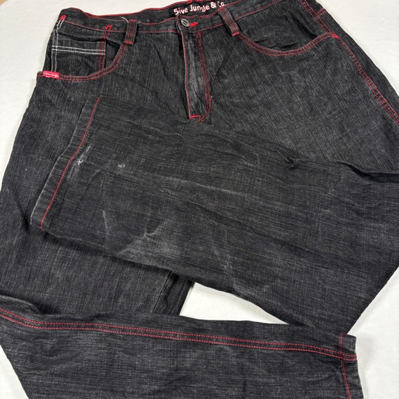 5ive Jungle & Co. Other - 5ive Jungle & Co. Jeans Mens 40x34 Black Red Stitch Streetwear Baggy Y2K